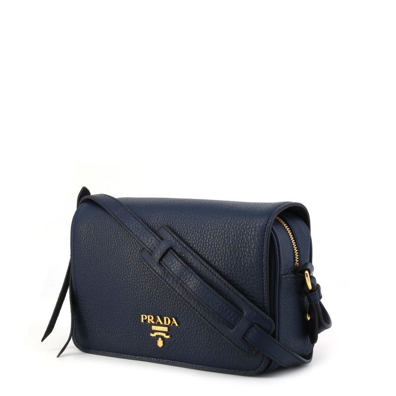 Flap Medium Black Leather Crossbody Navy Blue Bag Prada