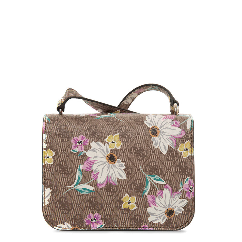 Guess All Over Floral Print Brown Crossbody Bag