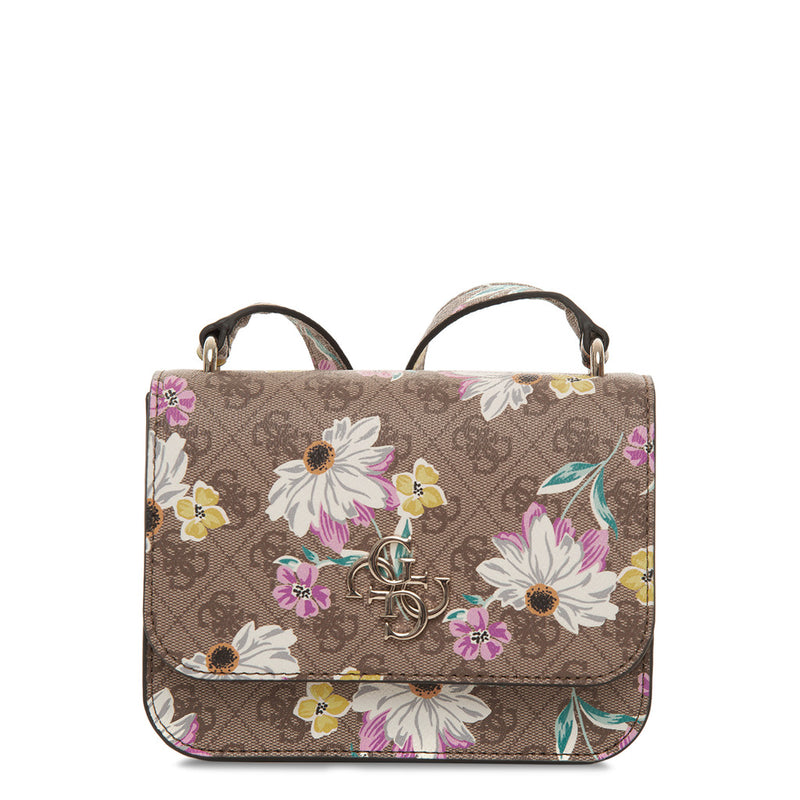 Guess All Over Floral Print Brown Crossbody Bag